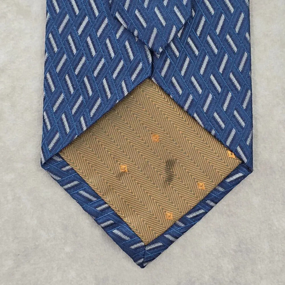 Nubio Blue Silver Diamond Stripe Geometric Silk Executive Neck Tie Men's - Picture 4 of 7